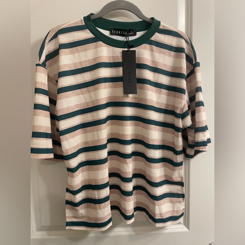 Lioness Green and Cream Striped Tee